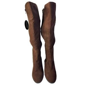 Style & Co Wynter Women’s Boots Brown Size 10 Faux Suede Winter Motorcycle Knee.